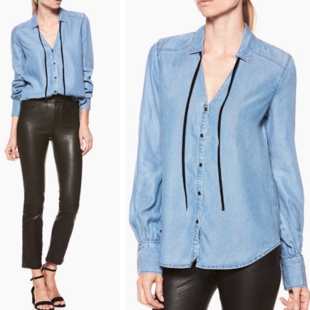 PAIGE Bronte Tencel Velvet Tie Light Wash Denim Button Down Western Top Medium